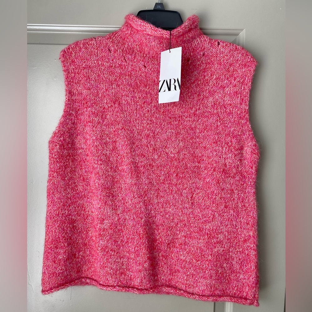 Zara Cozy Knit Vest Sleeveless Sweater in Heathered Pink | Size Small
